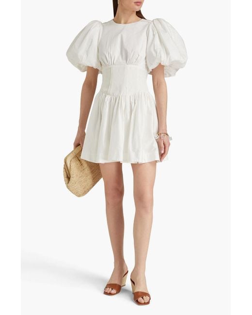 Aje. White Gianna Gathered Cotton-poplin Mini Dress