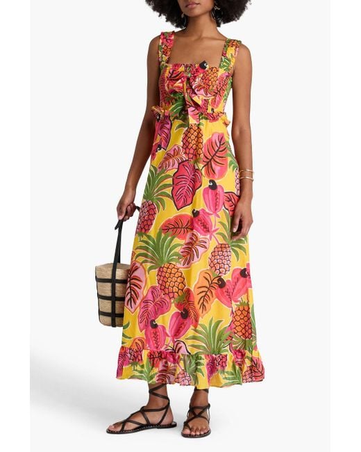 Farm Rio White Bow-detailed Printed Cotton-mousseline Maxi Dress