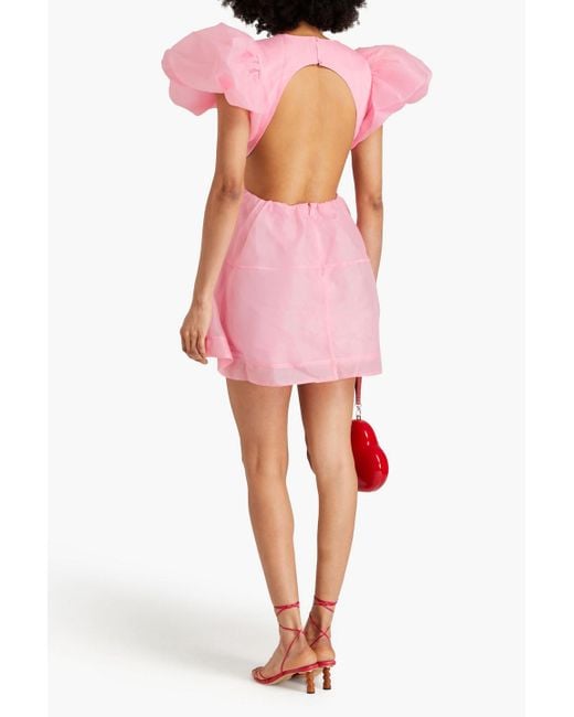 Aje. Pink Simplicity Cutout Gathered Organza Mini Dress