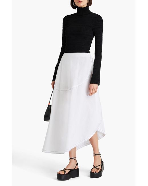 Victoria Beckham White Asymmetric Cotton-blend Poplin Midi Skirt