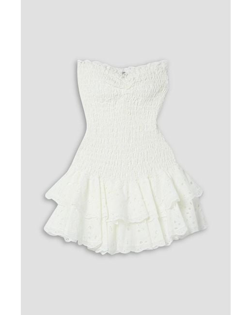 Charo Ruiz White Megan Strapless Broderie Anglaise Cotton-blend Mini Dress