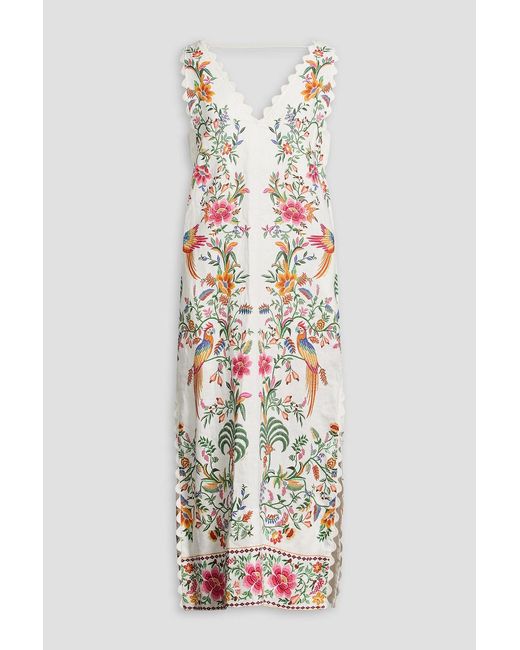 Farm Rio White Printed Linen Midi Dress