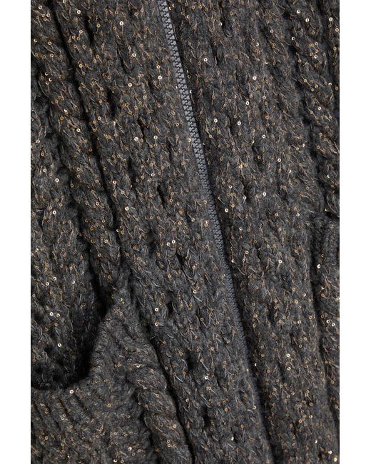 Brunello Cucinelli Gray Sequin-Embellished Cable-Knit Cashmere Cardigan