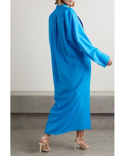 Christopher John Rogers Blue Wool Maxi Shirt Dress