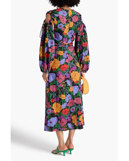 Farm Rio Multicolor Cutout Floral-Print Cotton-Sateen Midi Dress