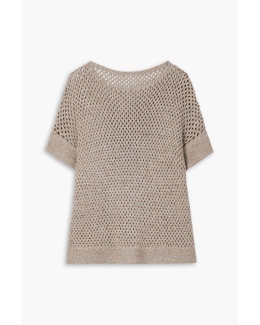 Lafayette 148 New York Natural Metallic Open-knit Linen-blend Top
