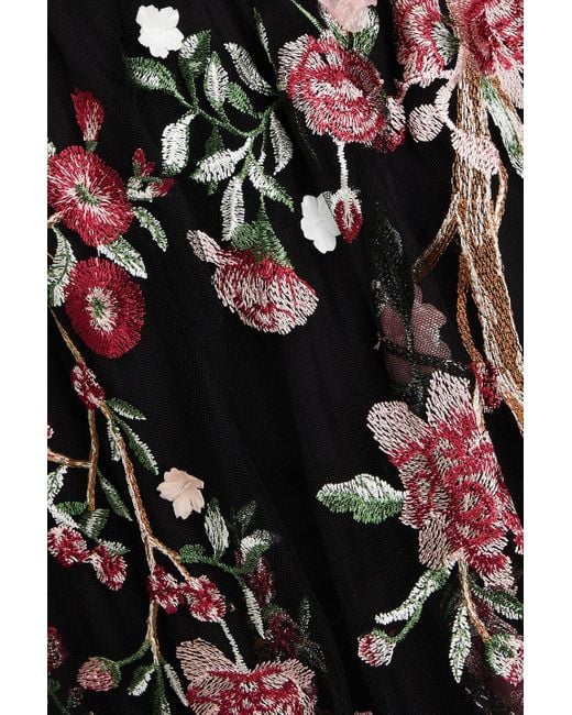 Marchesa Black Embroidered Tulle Midi Dress