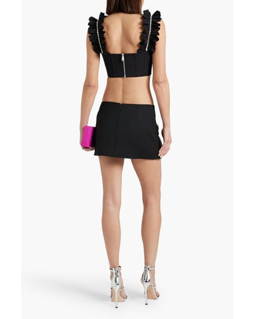 Area Black Cropped bustier-oberteil aus baumwollpopeline mit rüschen und kristallverzierung