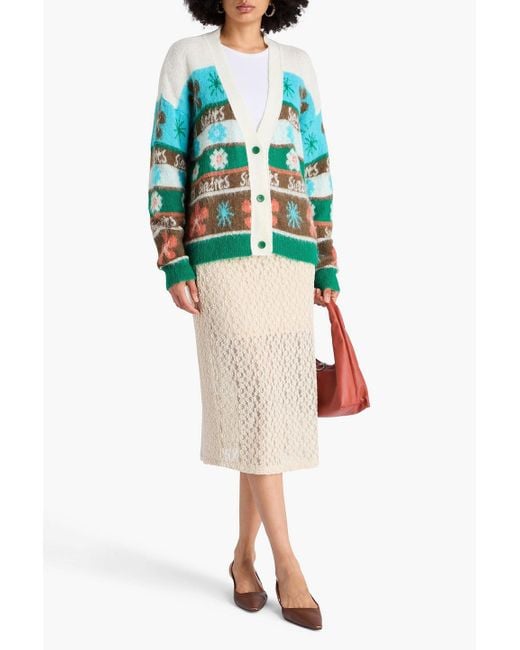 Siedres Green Jacquard-knit Wool-blend Cardigan