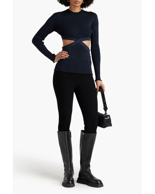 3.1 Phillip Lim Black Cutout Metallic Ribbed-knit Sweater