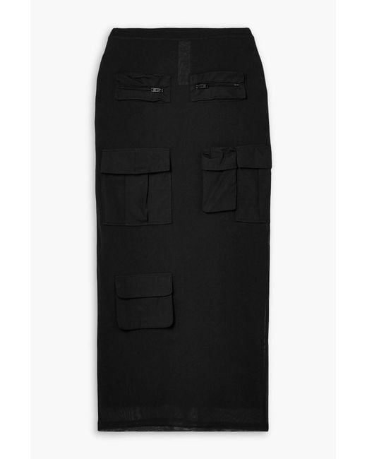 Acne Black Cotton Poplin-Trimmed Mesh Midi Skirt