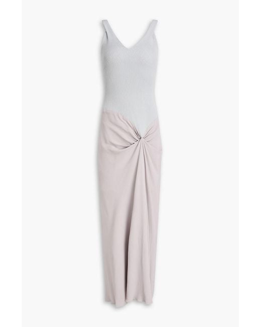 Victoria Beckham White Draped Ribbed-Knit And Crepe Maxi Dress