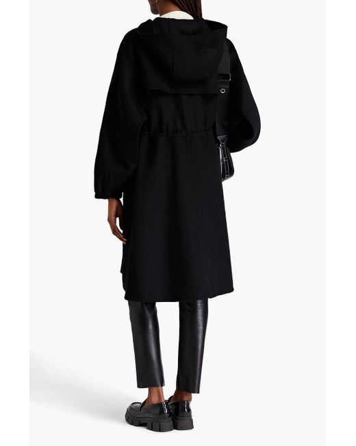 Sandro Black Wool-blend Felt Hooded Coat