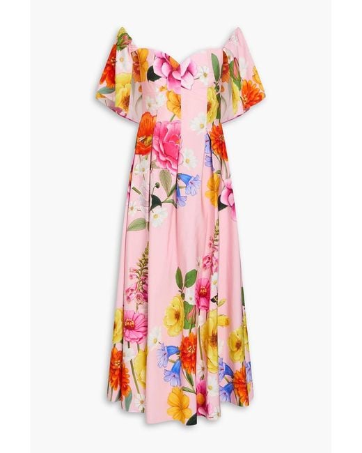 Borgo De Nor White Gracie Pleated Floral-Print Crepe Maxi Dress