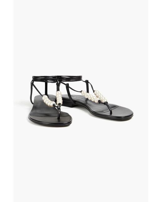 Magda Butrym Black Faux Pearl-Embellished Leather Sandals