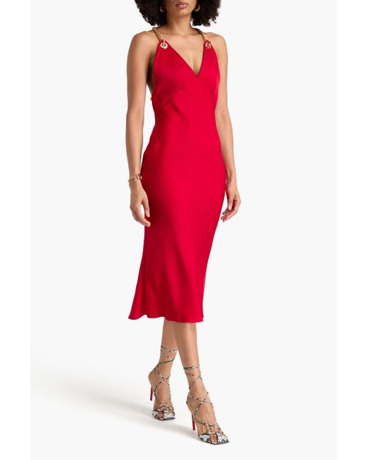 Moschino Red Chain-embellished Satin-crepe Midi Dress