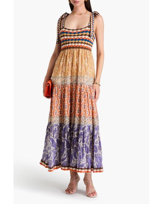 Zimmermann White Midikleid aus baumwoll-voile und häkelmaterial mit paisley-print