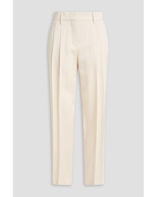 Brunello Cucinelli Natural Pleated Satin Straight-Leg Pants