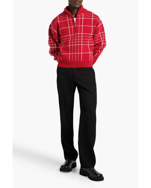Jacquemus Red Carro Checked Merino Wool-Blend Half-Zip Sweater for men