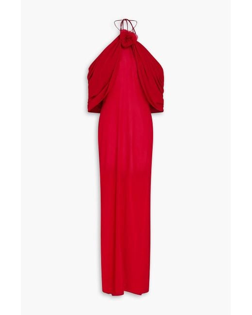 Magda Butrym Red Cold-shoulder Floral-appliquéd Silk-blend Georgette Gown