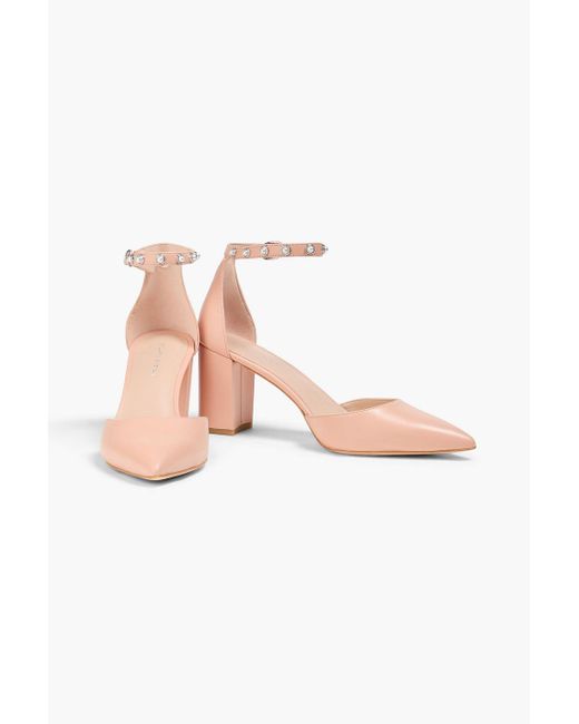 Stuart Weitzman Pink Faux Pearl-embellished Leather Pumps