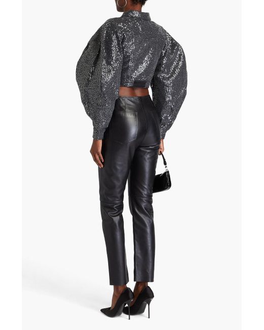 ROTATE BIRGER CHRISTENSEN Black Sequined Cotton-twill Jacket