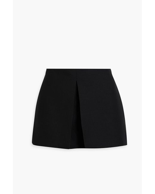 Valentino Black Skirt-effect Pleated Wool And Silk-blend Crepe Shorts