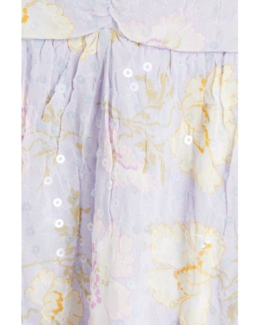 byTiMo White Minikleid aus crêpe mit floralem print, pailletten und rüschen