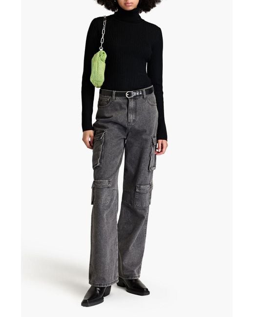 Ganni Blue Ribbed Merino Wool Turtleneck Top