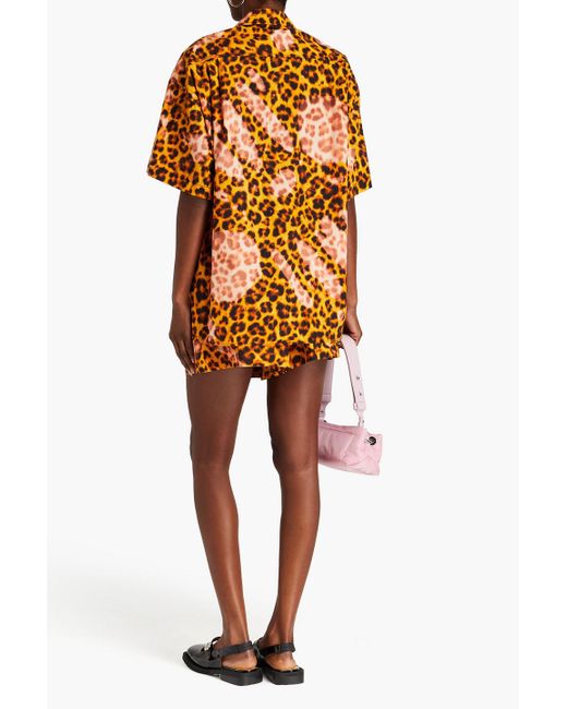 Sandro Orange Avery Leopard-print Cotton-poplin Shirt