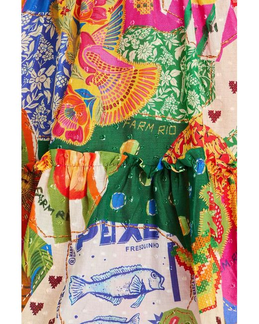 Farm Rio Multicolor Bead-embellished Printed Fil Coupé Cotton Mini Dress