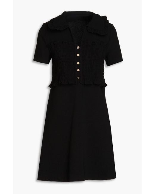 Sandro Black Button-embellished Shirred Crepe Mini Dress