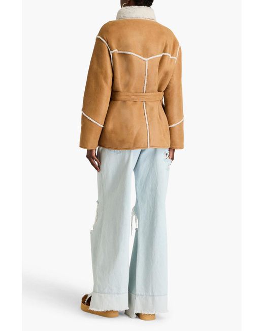Maje Brown Belted Shearling Coat