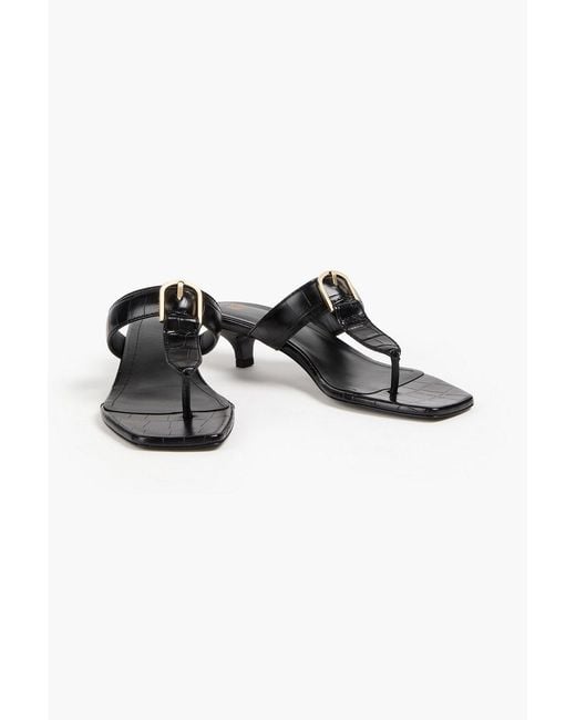 Totême  Black Buckled Croc-effect Leather Mules