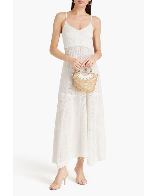 Ba&sh White Pointelle And Crochet-knit Cotton And Modal-blend Maxi Dress