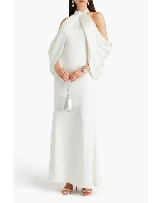 Badgley Mischka White Draped Satin Gown