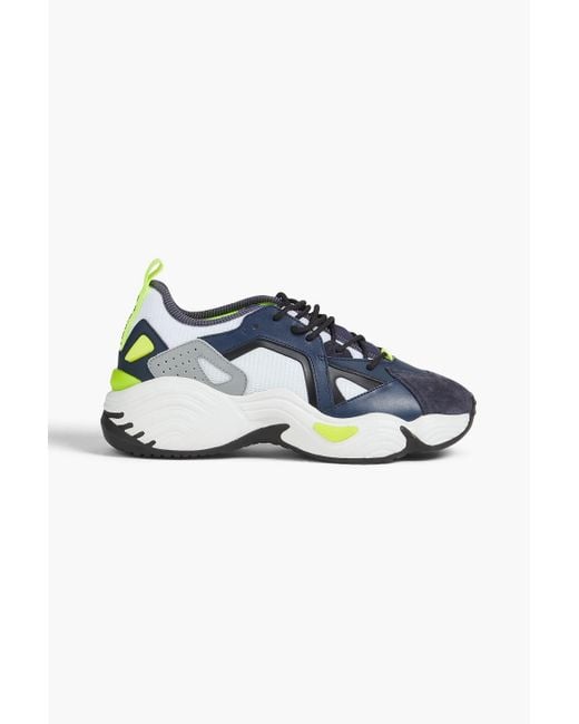 Emporio Armani Blue Leather, Suede And Mesh Sneakers for men