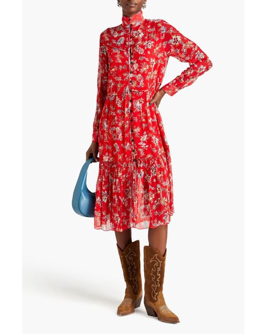 Rag & Bone Red Libby Gathe Floral-print Crepon Mini Shirt Dress