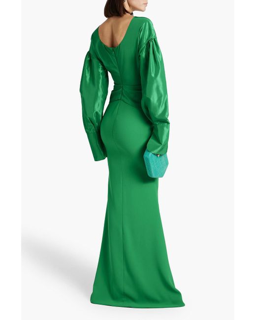 Rhea Costa Green Draped Taffeta And Crepe Gown