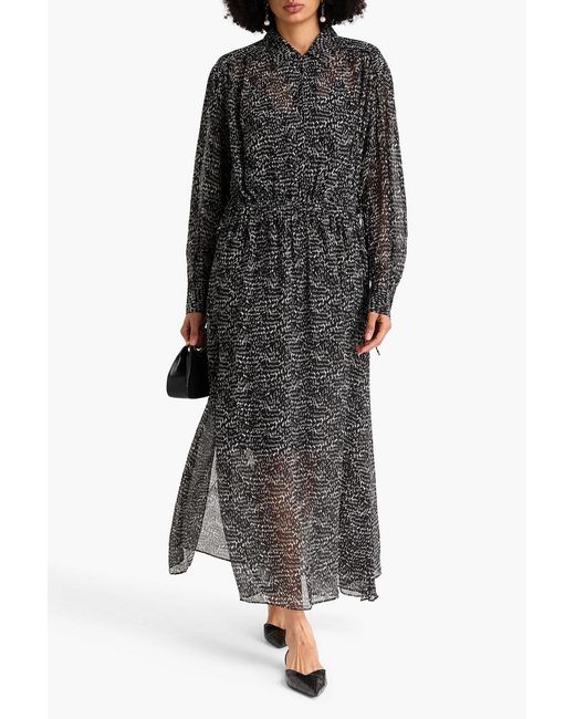 Rag & Bone Black Emmy Printed Silk-Blend Crepon Maxi Dress