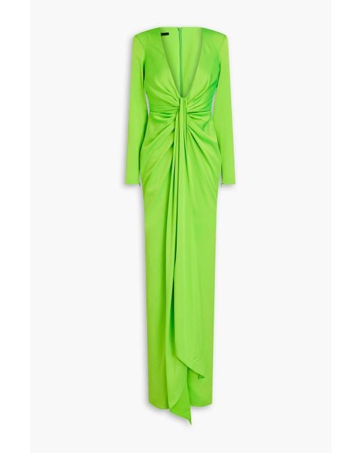 Alex Perry Green Neonfarbene robe aus glänzendem crêpe mit drapierung