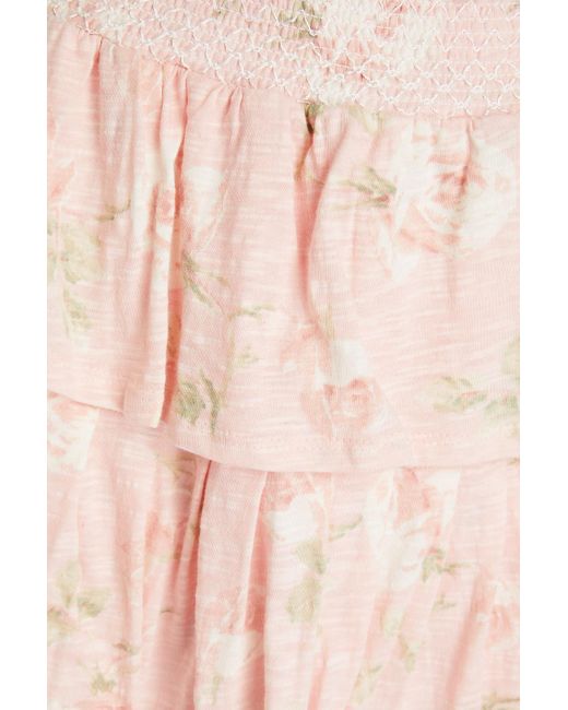 LoveShackFancy Pink Tiered Floral-print Slub Cotton-jersey Mini Skirt