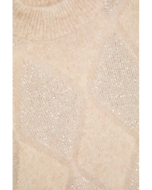 Brunello Cucinelli White Sequin-Embellished Argyle Wool And Mohair-Blend Turtleneck Sweater