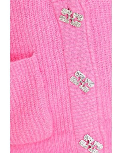 Ganni Pink Ribbed-knit Cardigan