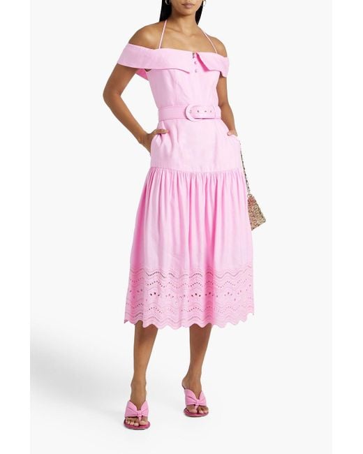 Rebecca Vallance Pink Emile Broderie Anglaise Linen-blend Midi Dress
