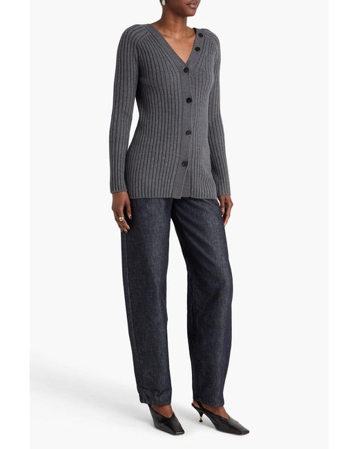 Theory Black Ribbed Wool Cardigan