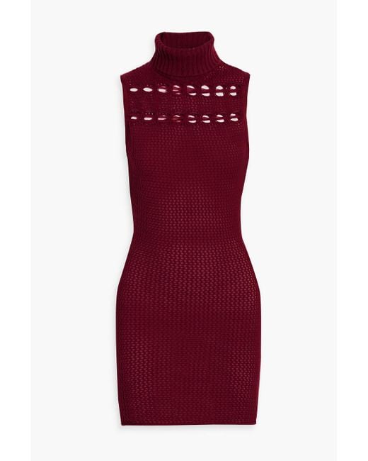 The Elder Statesman Red Open-Knit Cashmere Turtleneck Mini Dress