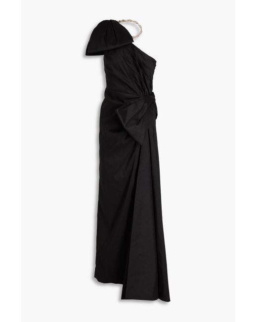 Rachel Gilbert Black Fauve robe aus taft mit kristallverzierung und asymmetrischer schulterpartie