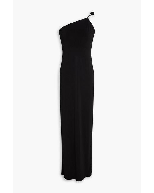 Magda Butrym Black One-shoulder Floral-appliquéd Jersey Gown