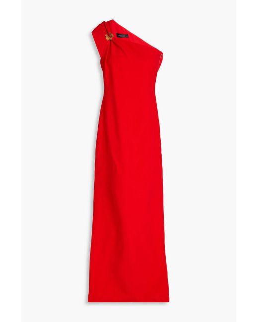 Versace Red One-shoulder Embellished Silk-crepe Gown